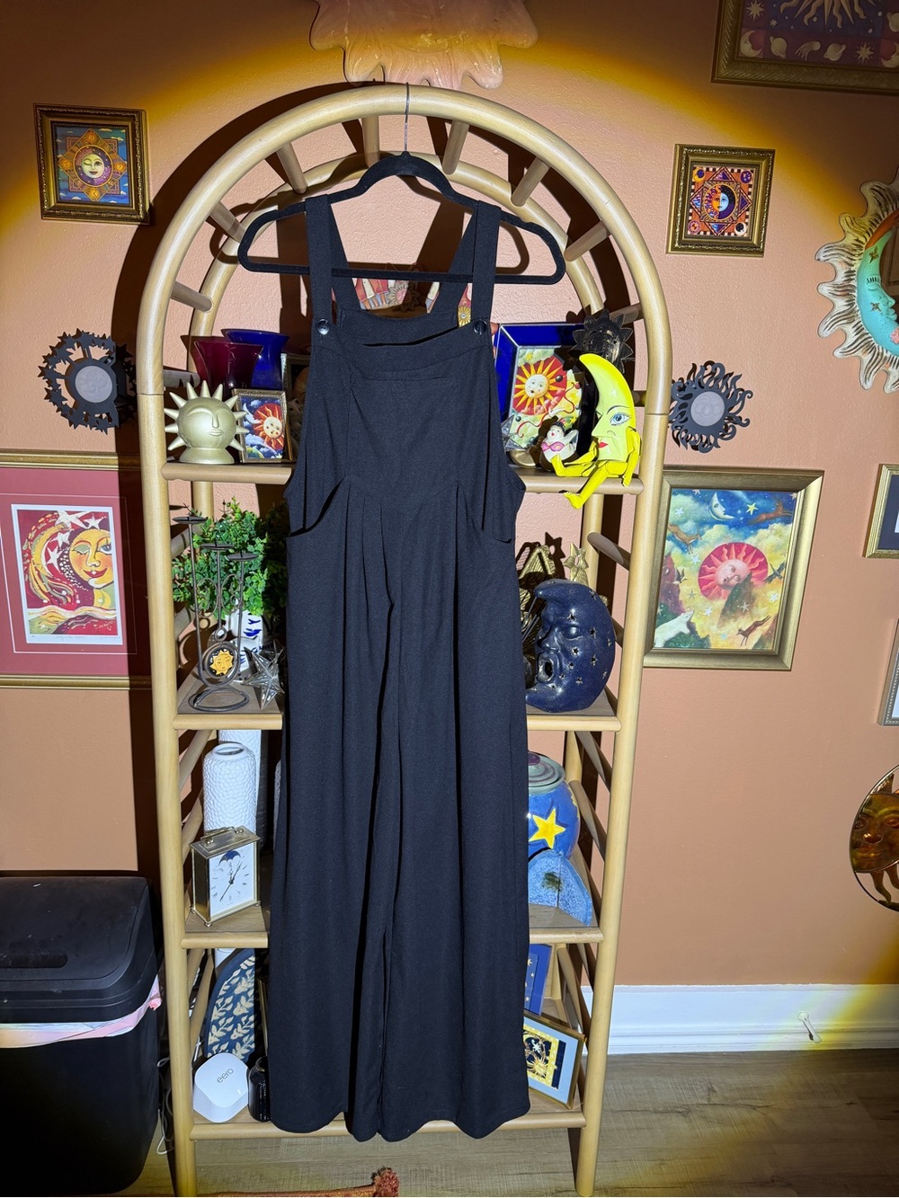 HALARA Black Pocket Waffle Casual Overalls